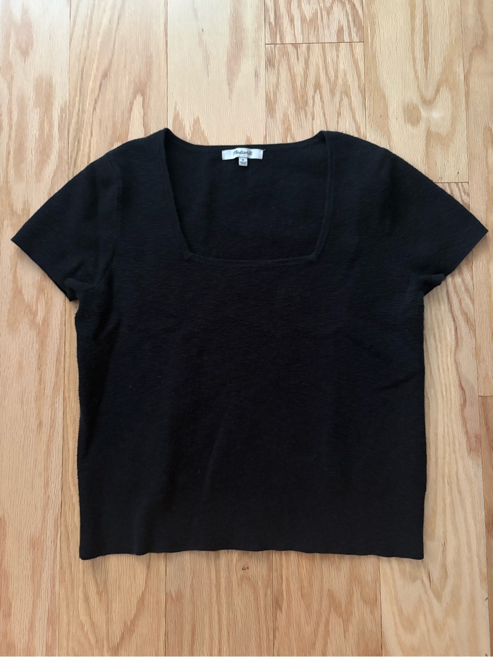 Madewell Black Short Sleeve Square Neck Knit Top